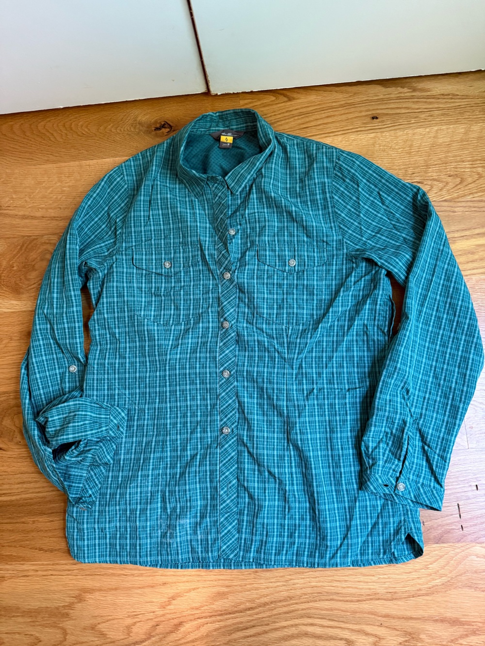 Eddie Bauer Teal Plaid Long-Sleeve Button-Down Shirt